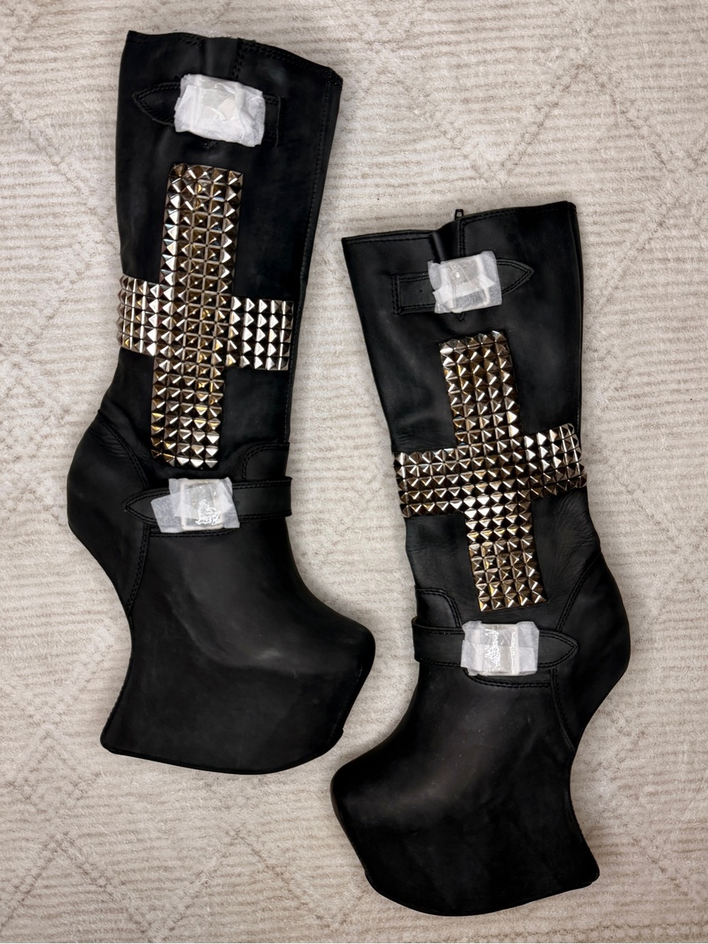 Jeffrey Campbell Nightcross archive y2k heelless studded black leather boots new